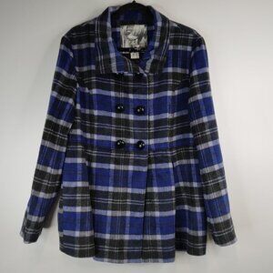 MAC & JAC Blue Plaid Double Breasted Preplum Jacket Size XL